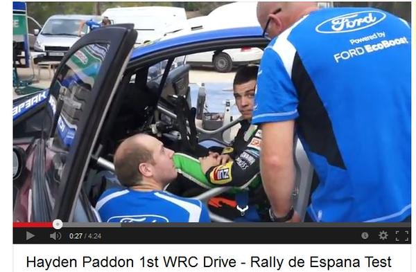 Hayden Paddon talks with M-Sport team engineers while testing the Ford Fiesta RS world rally car for the first time.